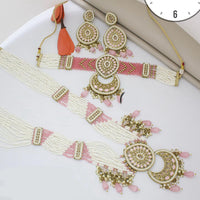 Manisha Jewellery Gold Plated Crystal Stone And Pearls Double Necklace Set
