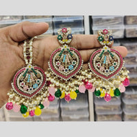 Manisha Jewellery Gold Plated Crystal Stone And Pearls Dangler Earrings With Maangtika