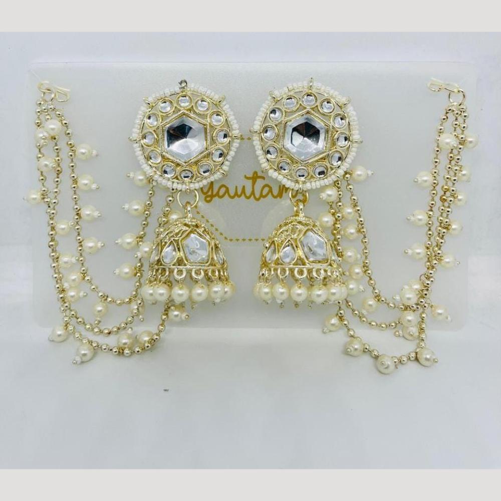 Manisha Jewellery Gold Plated Kundan Stone And Pearls Jhumki Earrings