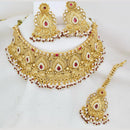 Manisha Jewellery Gold Plated Pota Stone And Pearls Choker Necklace Set