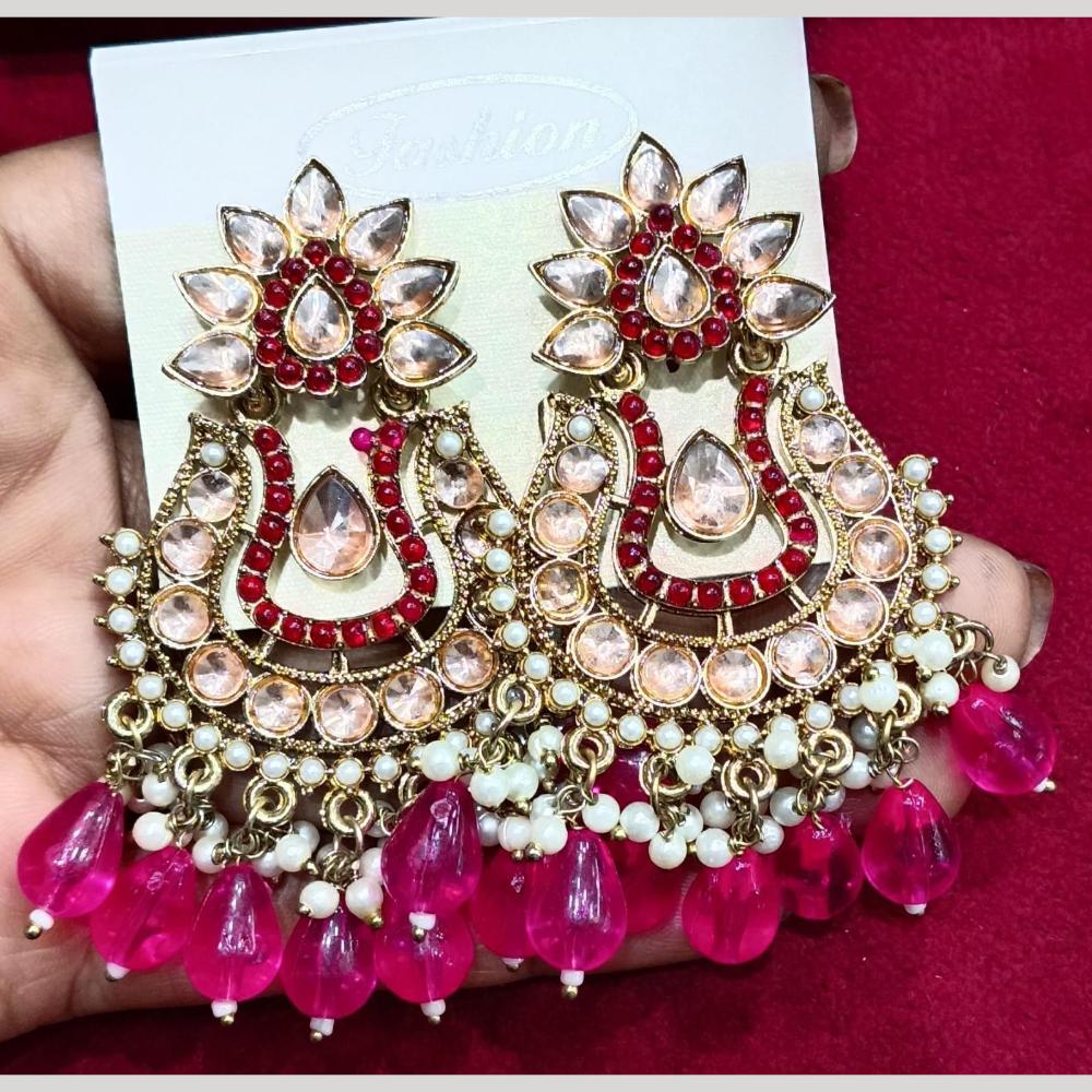 Manisha Jewellery Gold Plated Pota & Kundan Stone Dangler Earrings