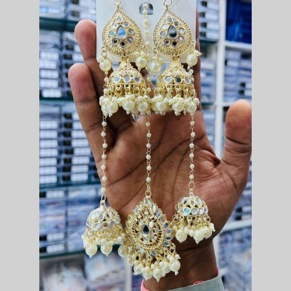 Manisha Jewellery Gold Plated Mirror Jhumki Earrings With Maangtikka