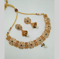 Manisha Jewellery Gold Plated Pota Stone And Pearls Meenakari Necklace Set
