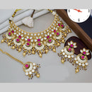 Manisha Jewellery Gold Plated Pota Stone And Meenakari Pearls Choker Necklace Set