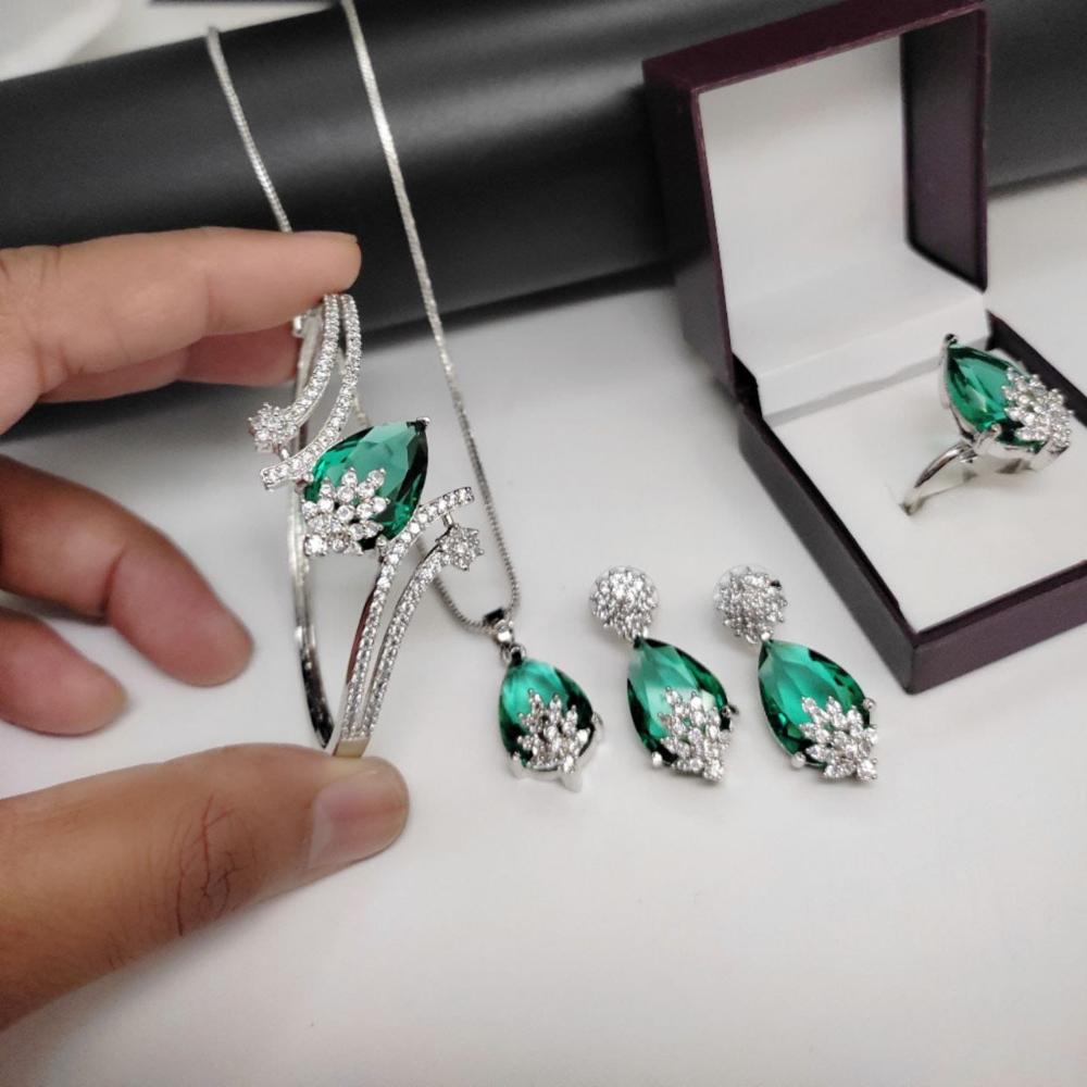 Manisha Jewellery Silver Plated American Diamond  Combo Set