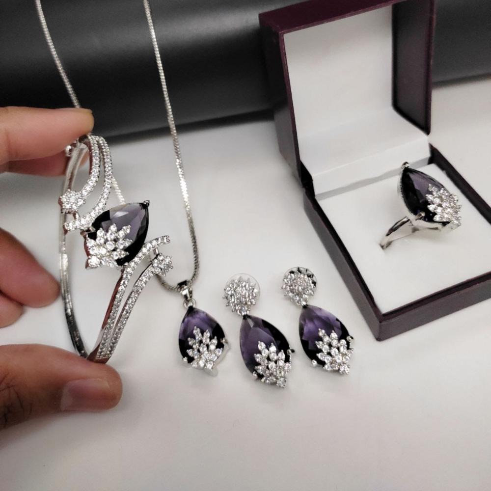 Manisha Jewellery Silver Plated American Diamond  Combo Set