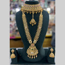 Manisha Jewellery Gold Plated Pota Stone And Pearls Double Necklace Set