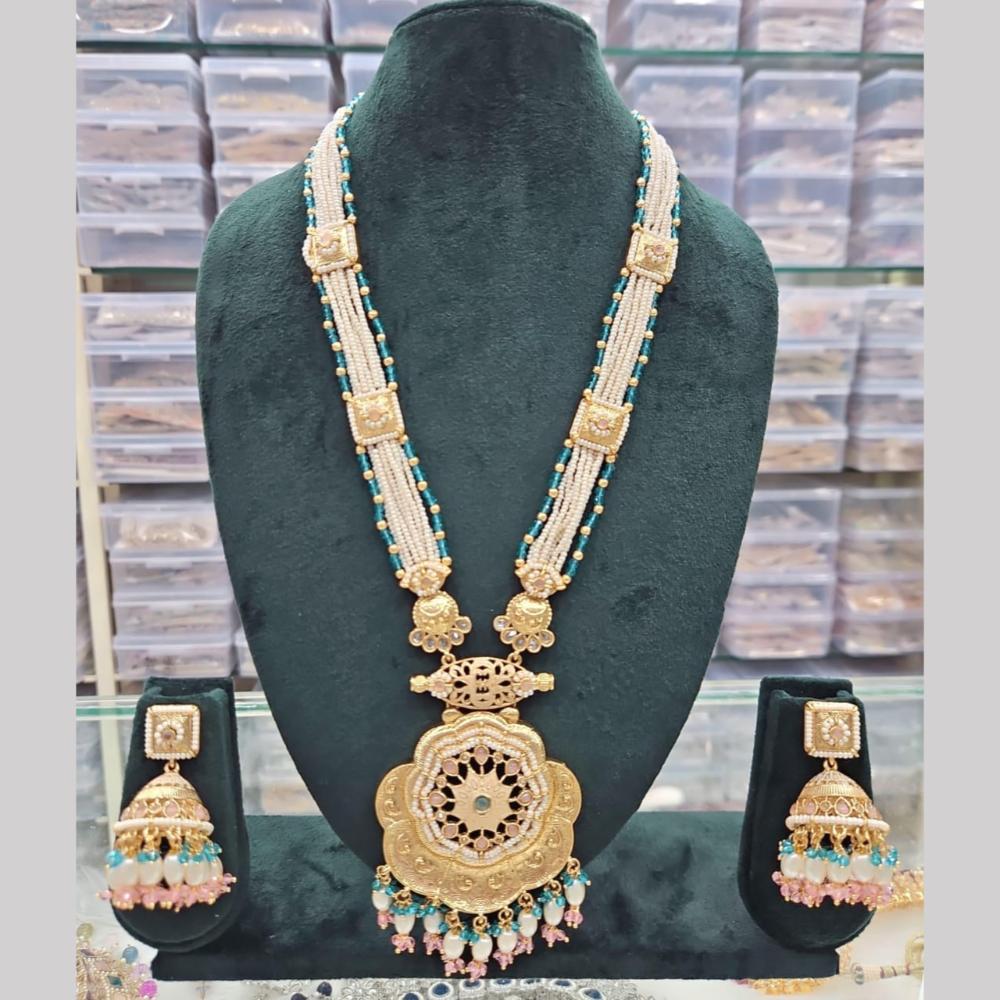 Manisha Jewellery Gold Plated Crystal Stone And Pearls Meenakari Long  Necklace Set