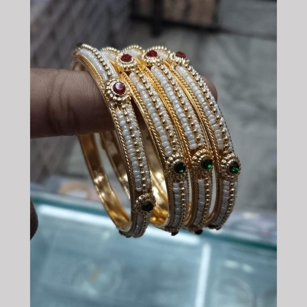 Manisha Jewellery Gold Plated Pota Stone And Pearls Bangles Set