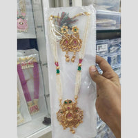 Manisha Jewellery Gold Plated Pota Stone And Pearl Long Necklace Set