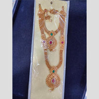Manisha Jewellery Gold Plated Pota Stone And Pearl Double Necklace Set