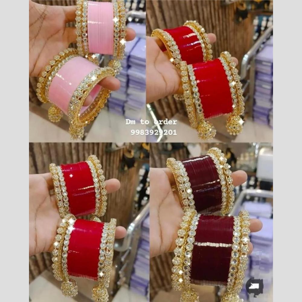 Manisha Jewellery Gold Plated Kundan Stone And Austrain Stone Acrylic Bangles Set
