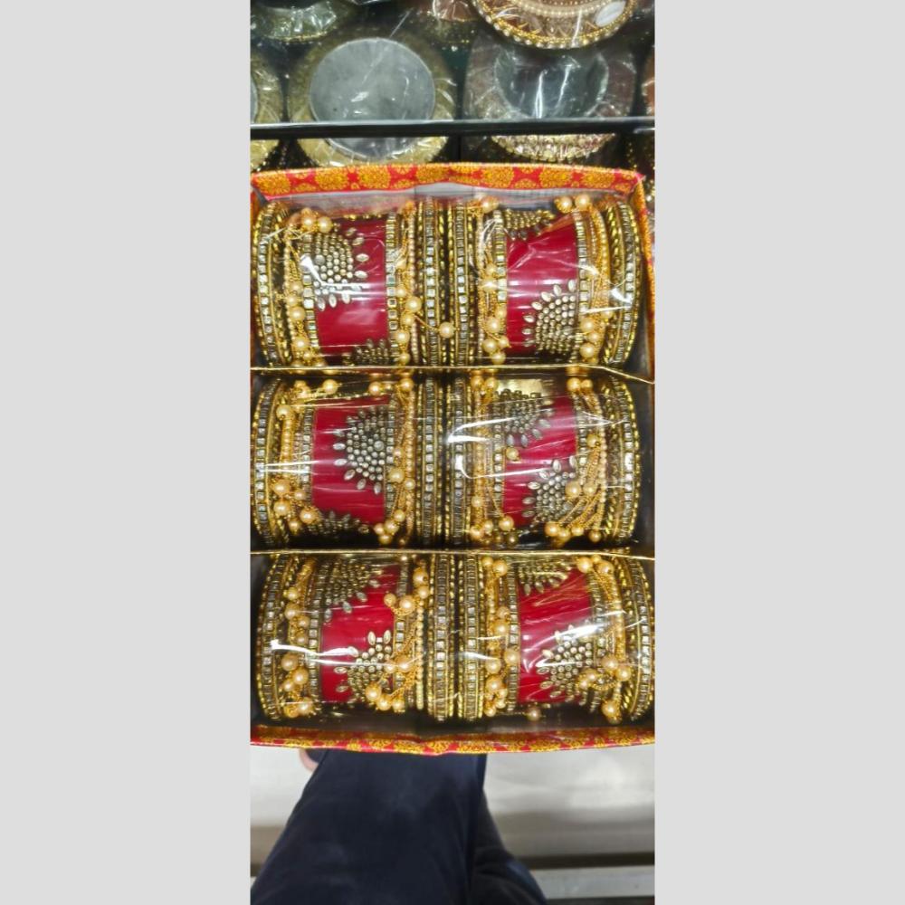 Manisha Jewellery Gold Plated Kundan Stone And Pearls Acrylic Bangles Set