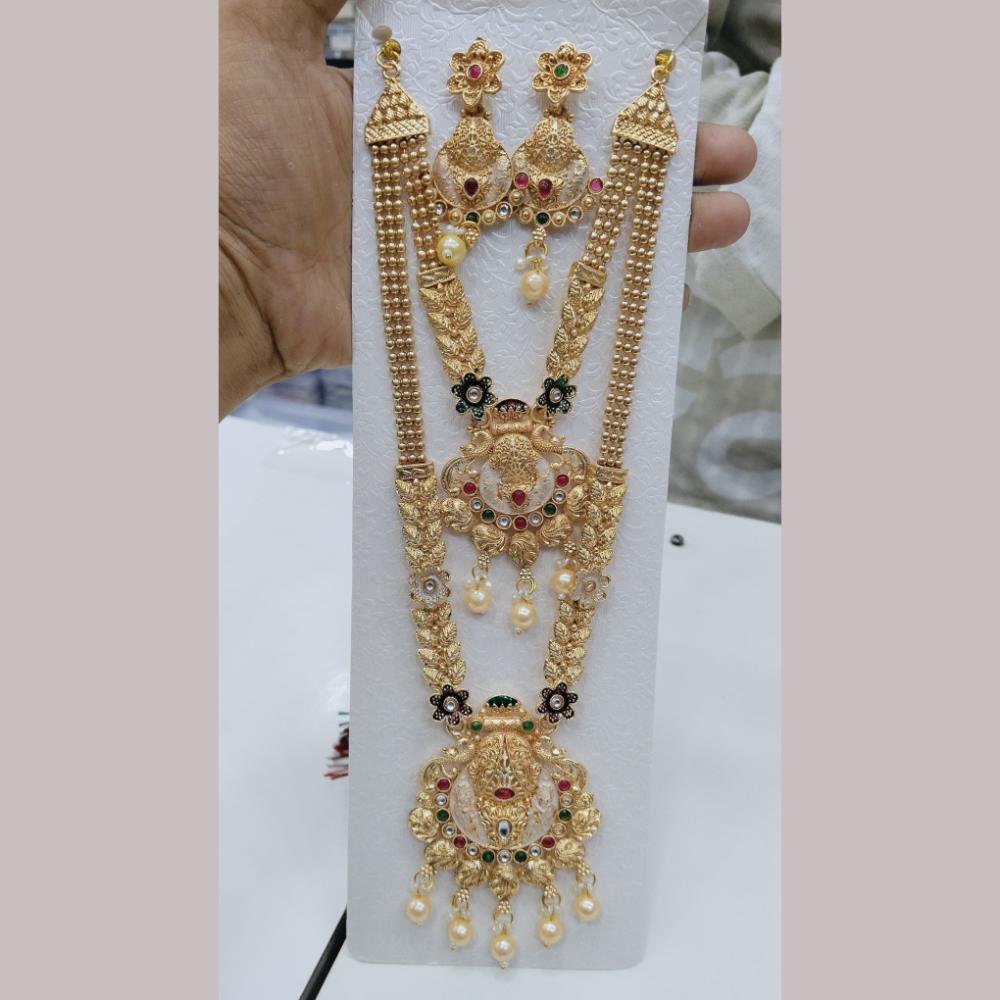 Manisha Jewellery Gold Plated Kundan Stone And Pearls Meenakari Double Necklace Set