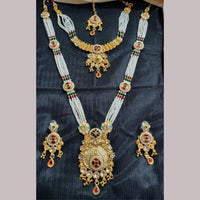 Manisha Jewellery Gold Plated Kundan Stone And Pearls Meenakari Double Necklace Set
