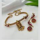 Manisha Jewellery Gold Plated Pota Stone And Pearls Temple Choker Necklace Set