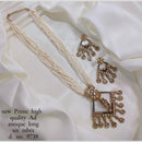 Manisha Jewellery Gold Plated Crystal Stone And Pearls Temple Long Necklace Set