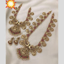 Manisha Jewellery Gold Plated Pota Stone And Pearls Temple Double Necklace Set