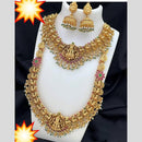 Manisha Jewellery Gold Plated Pota Stone And Pearls Temple Double Necklace Set