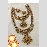 Manisha Jewellery Gold Plated Pota Stone Temple Double Necklace Set