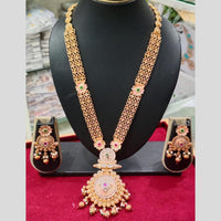 Manisha Jewellery Gold Plated Crystal Stone And Pearls Meenakari Long Necklace Set