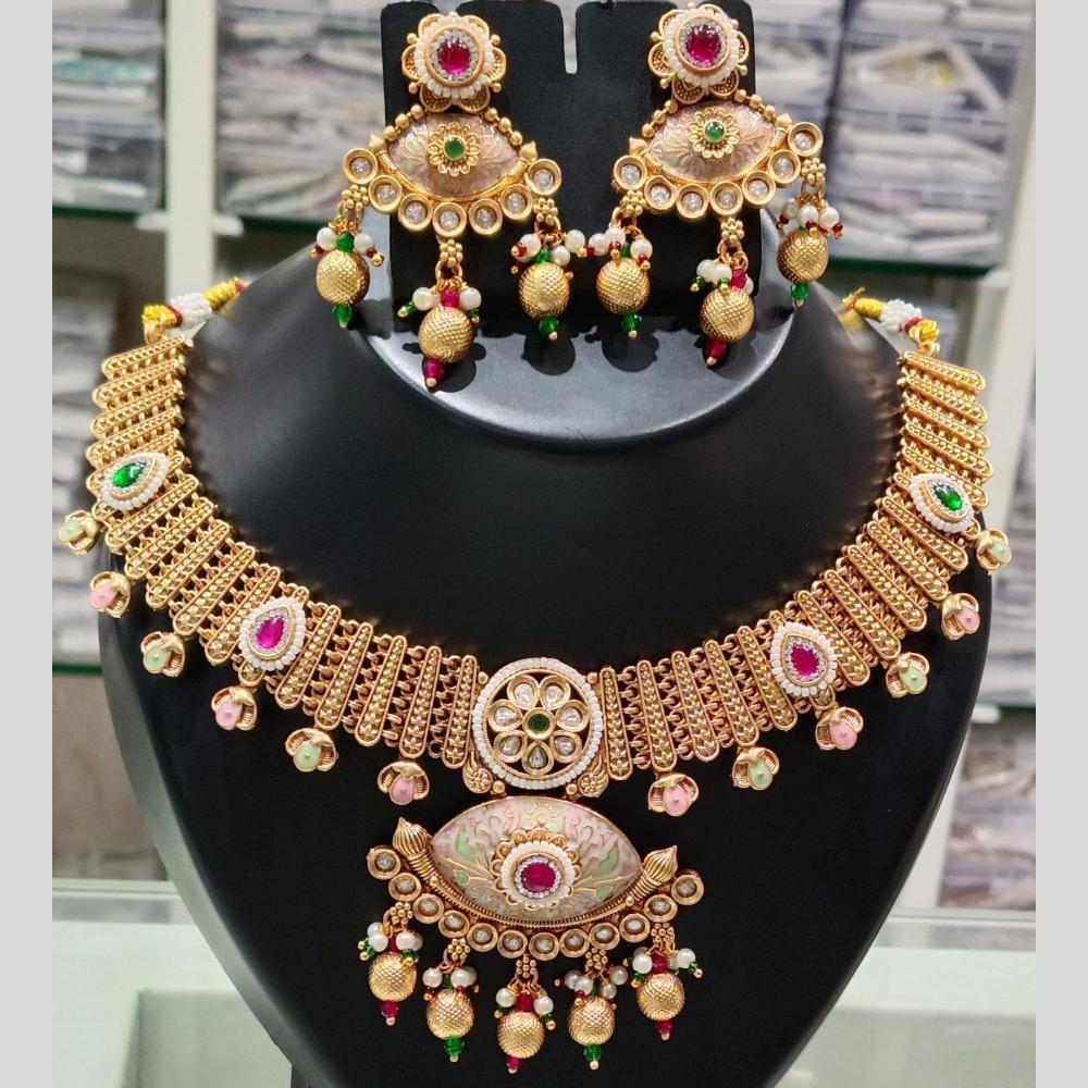 Manisha Jewellery Gold Plated Kundan Stone And Pearls Meenakari Necklace Set