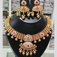 Manisha Jewellery Gold Plated Kundan Stone And Pearls Meenakari Necklace Set