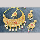 Manisha Jewellery Gold Plated Pota Stone And Pearls Meenakari Choker Necklace Set