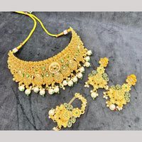 Manisha Jewellery Gold Plated Pota Stone And Pearls Choker Necklace Set