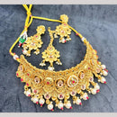 Manisha Jewellery Gold Plated Pota Stone And Pearls Meenakari Choker Necklace Set