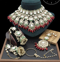 Manisha Jewellery Gold Plated Kundan Stone And Pearls Meenakari Necklace Set
