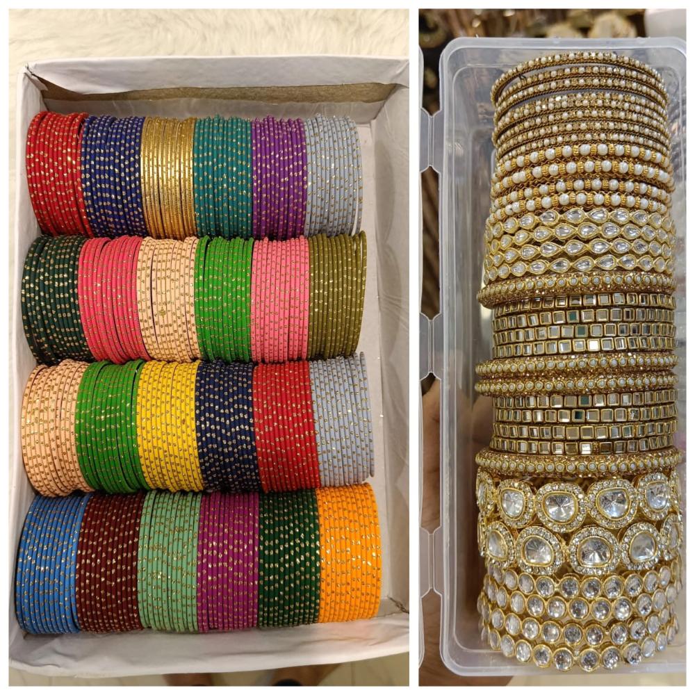 Manisha Jewellery Gold Plated Mirror And Pearl Metal Bangles Set