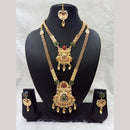 Manisha Jewellery Gold Plated Pota Stone And Pearl Double Necklace Set