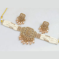Manisha Jewellery Gold Plated Pota Stone And Pearls Choker Necklace Set
