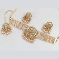Manisha Jewellery Gold Plated Pota Stone And Pearls Choker Necklace Set