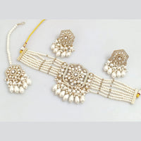 Manisha Jewellery Gold Plated Pota Stone And Pearls Choker Necklace Set