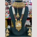 Manisha Jewellery Gold Plated Pota Stone And Pearl Double Necklace Set