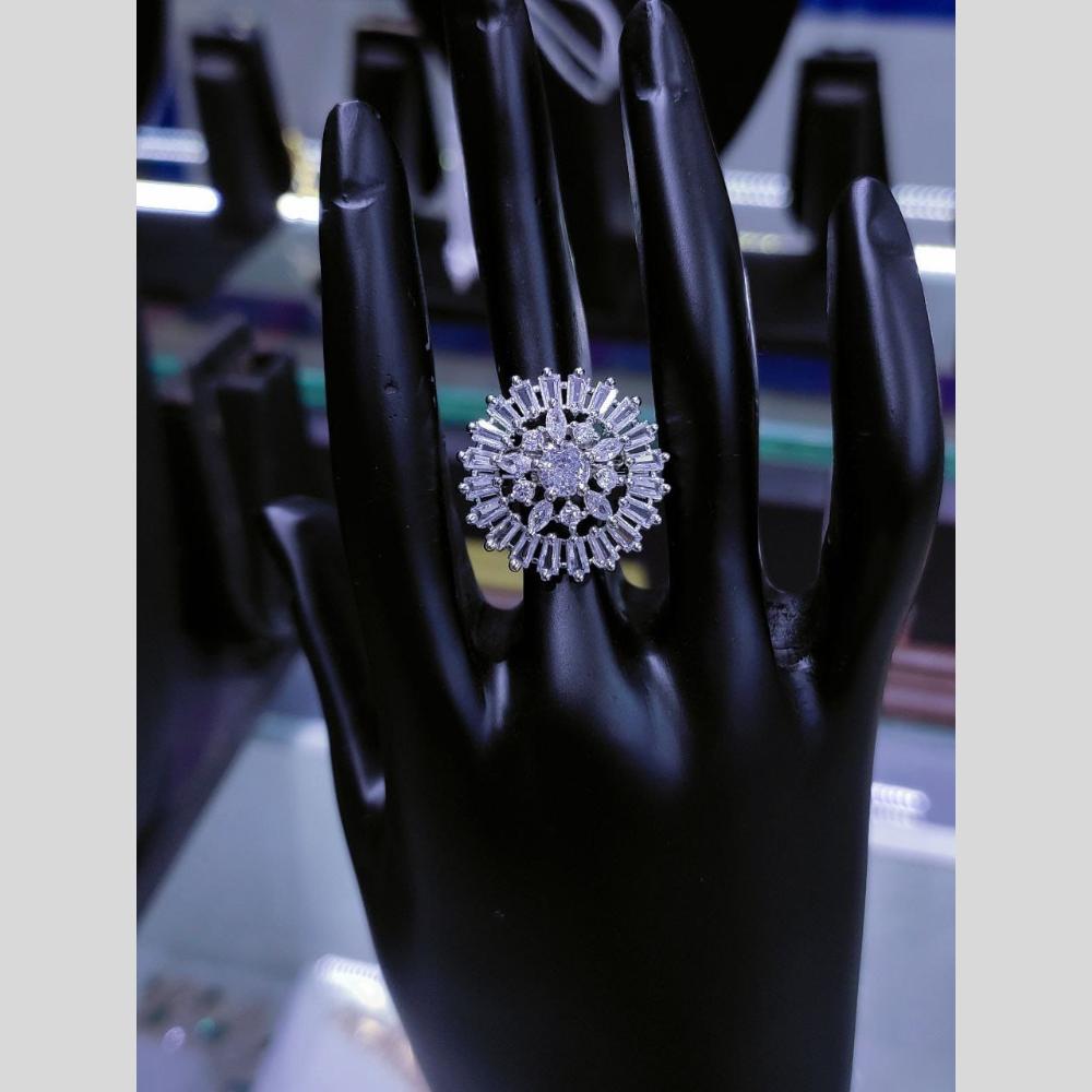 Manisha Jewellery  Elegant Silver-Plated American Diamond Ring for Women