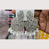 Manisha Jewellery Rhodium Plated Shiny Austrian Stone And Pearl Dangler Earrings