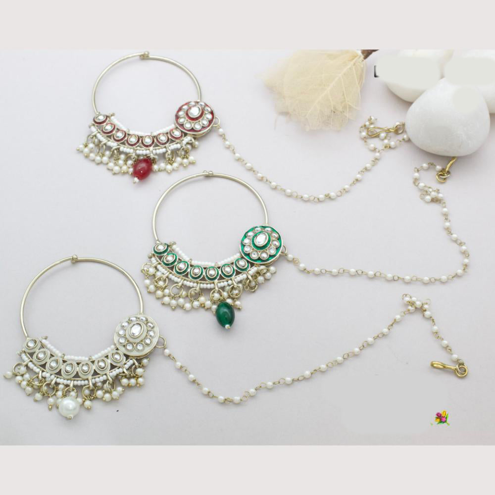 Manisha Jewellery Designer Kundan And Pearl Nose Ring