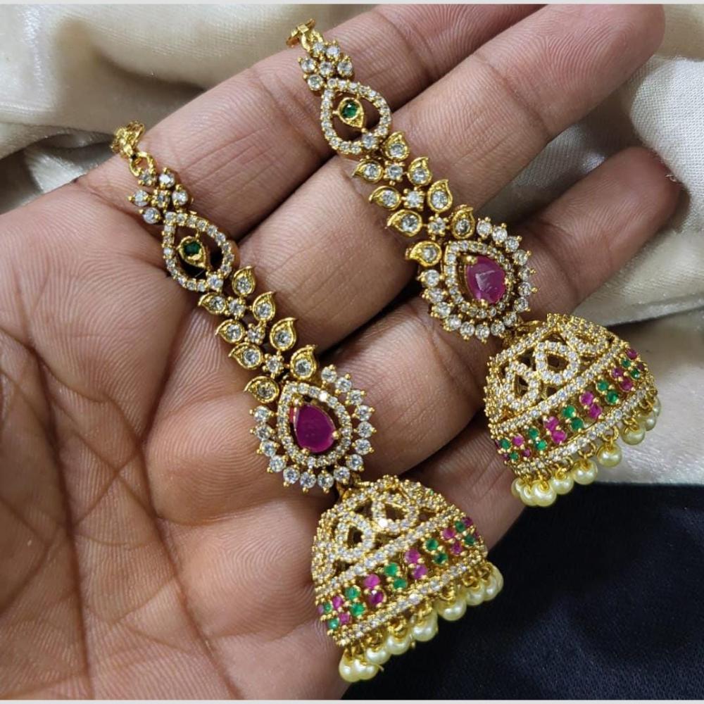 Manisha Jewellery Traditional Twist Austrain Stone And Pearl Jhumki Earrings With Kanchain