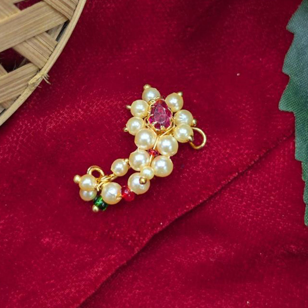 Manisha Jewellery Maharashtrian Nose Ring Set with Red Teardrop Stone
