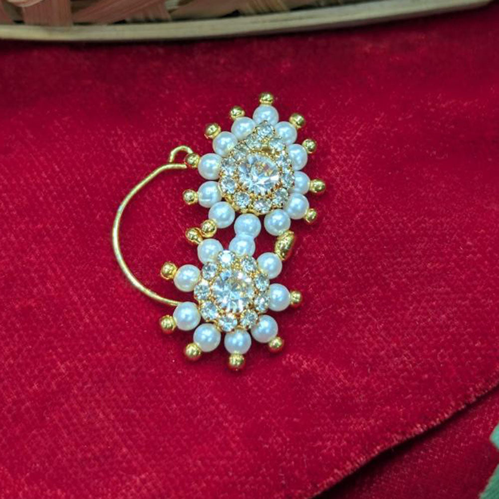 Manisha Jewellery Pearl‑Cluster Floral Teardrop Nose Ring