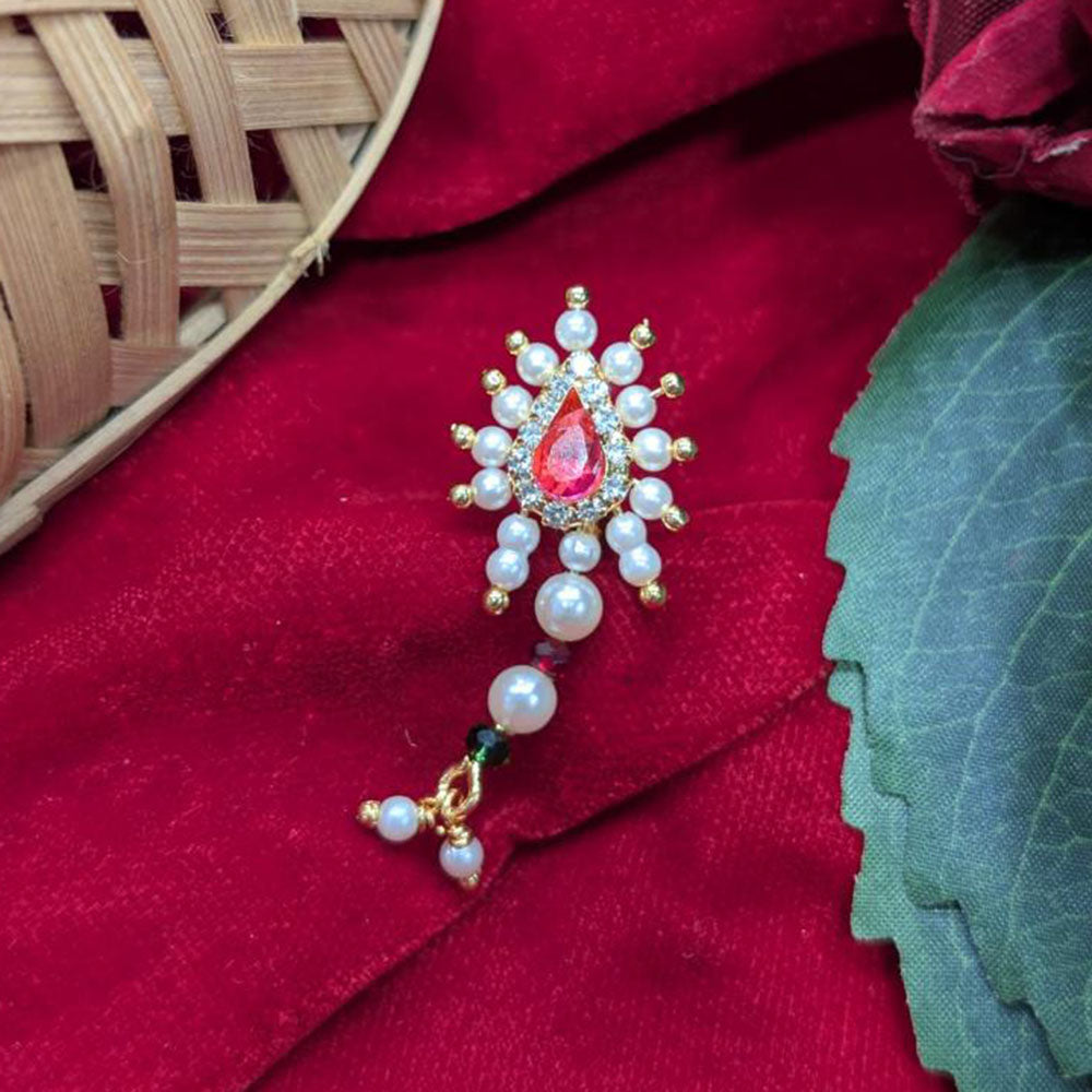 Manisha Jewellery Maharashtrian Style Nose Ring with Red Teardrop Stone