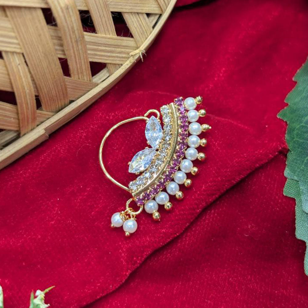 Manisha Jewellery Austrian and Pearl Nath – Traditional Maharashtrian Bridal Nose Ring