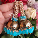 Manisha Jewellery Antique Finish Gold Dome Jhumka with Beads and Pearl Cluster Drops