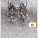 Manisha Jewellery Rhodium Finish Ethnic Jhumkas with Mirror Detailing & Pearl Drops