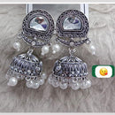 Manisha Jewellery Rhodium Glow Mirror Jhumkas with Pearl Drop