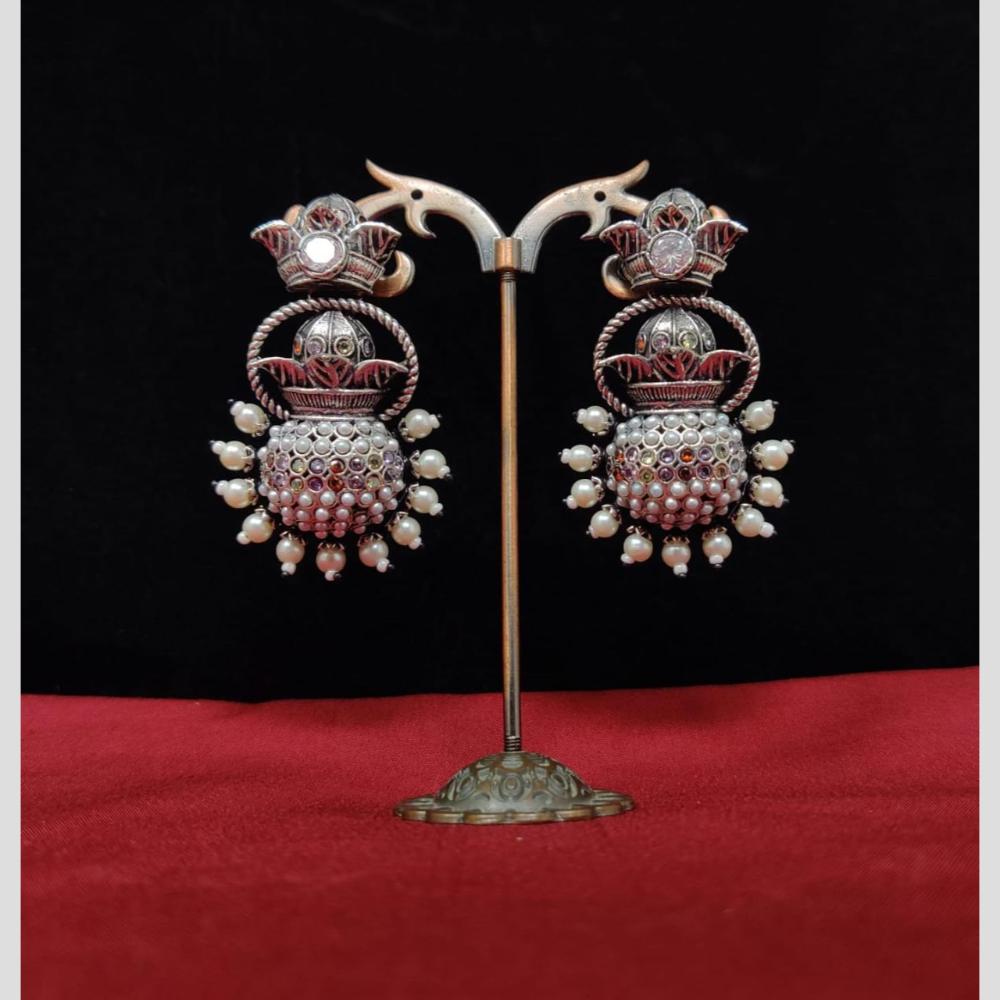 Manisha Jewellery Designer Oxidised Plated Pearl And Temple Art Dangler Earrings