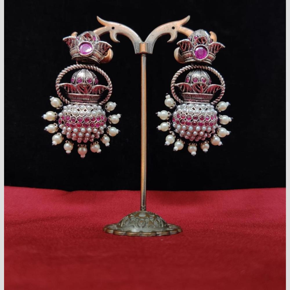 Manisha Jewellery Designer Oxidised Plated Pearl And Temple Art Dangler Earrings